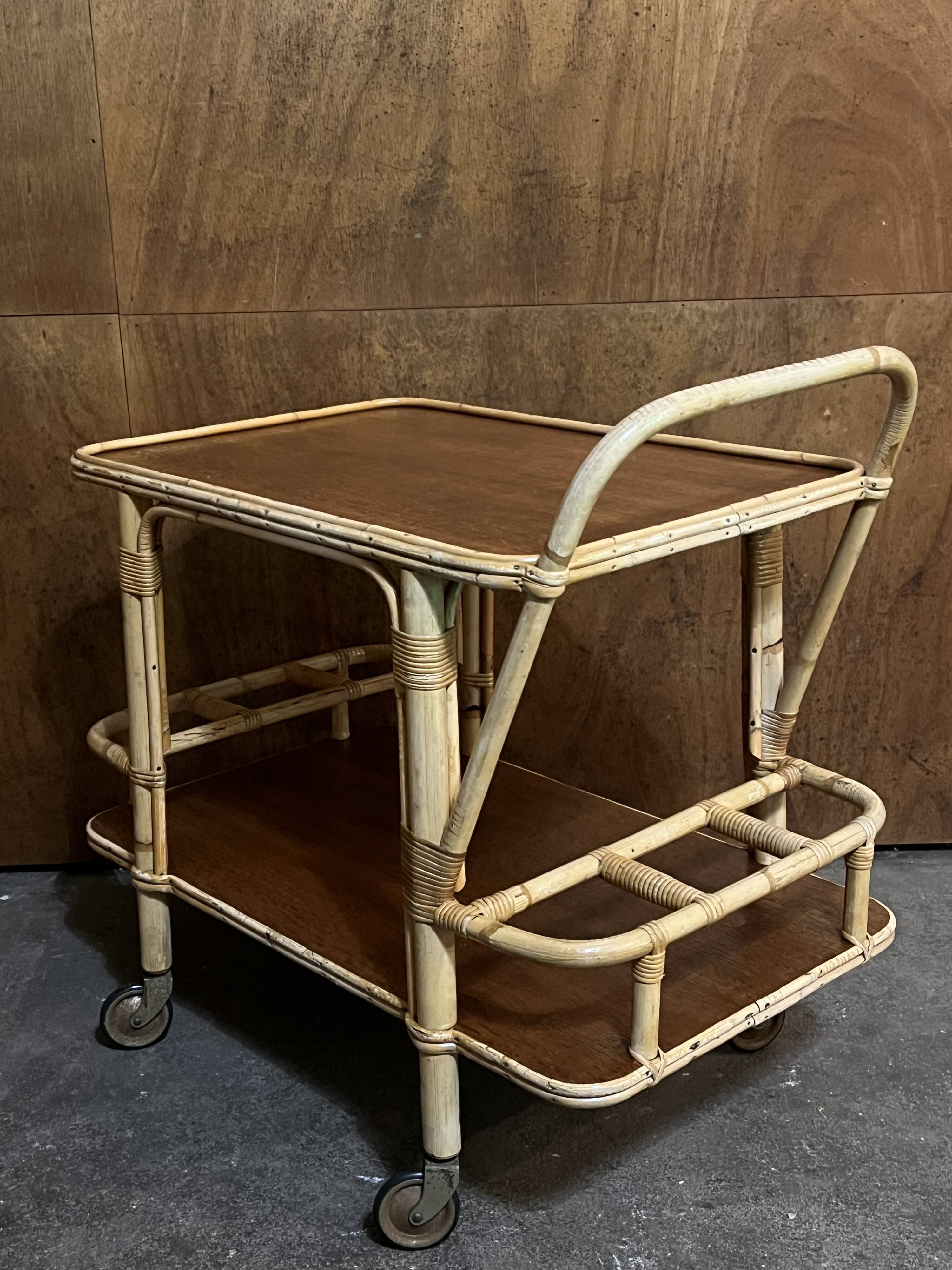 Bamboo serving trolley