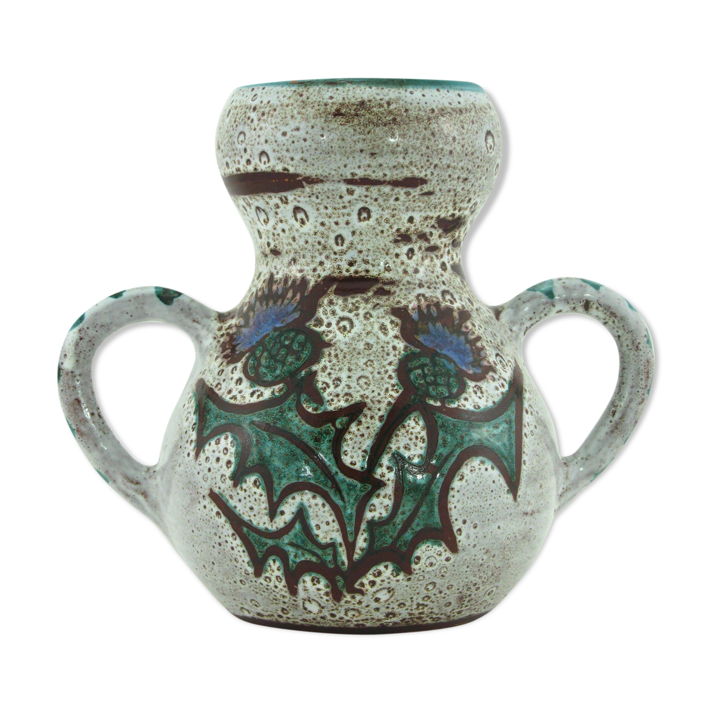 Ceramic vase - decoration flowers chardons - Etienne Daniel Vallauris France - vintage 70s