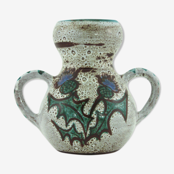 Vase en céramique décor fleurs chardons Etienne Daniel Vallauris France - vintage années 70
