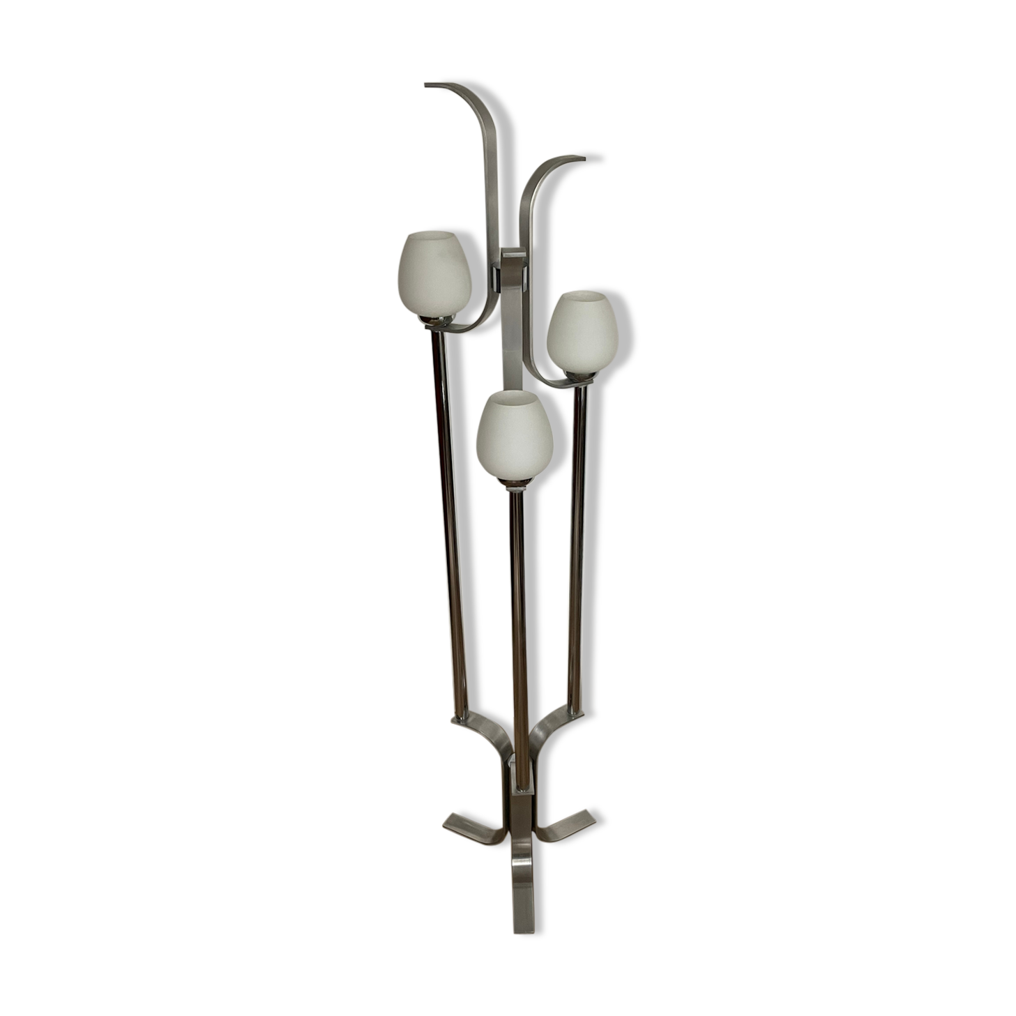 Space age lamp in brushed steel and opalin glass, 1970