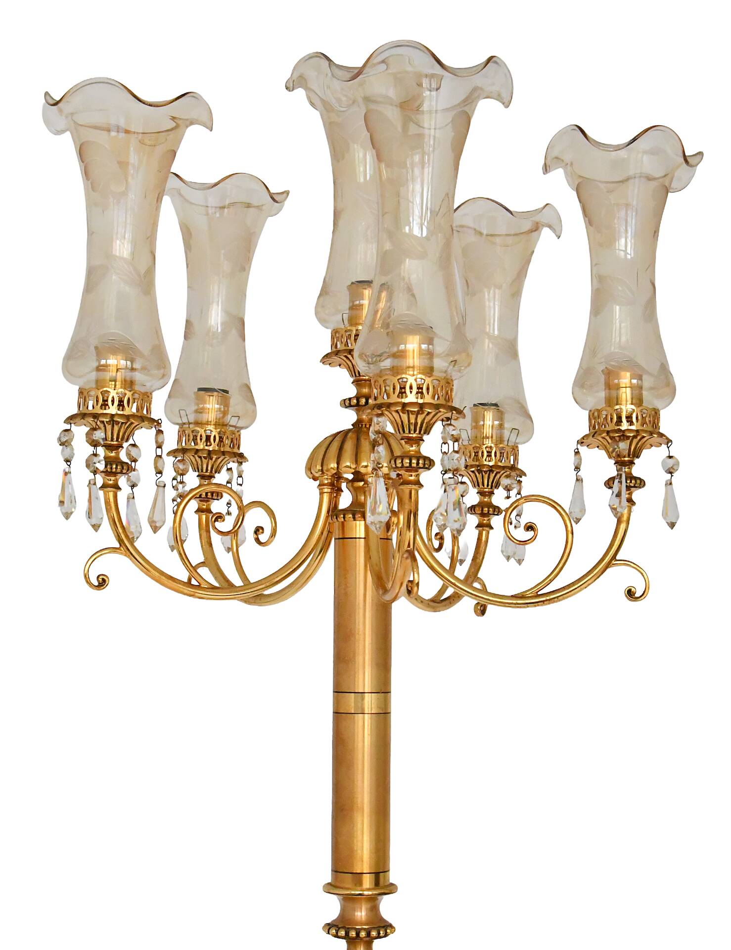 Bronze and gilded brass floor lamp with six lights