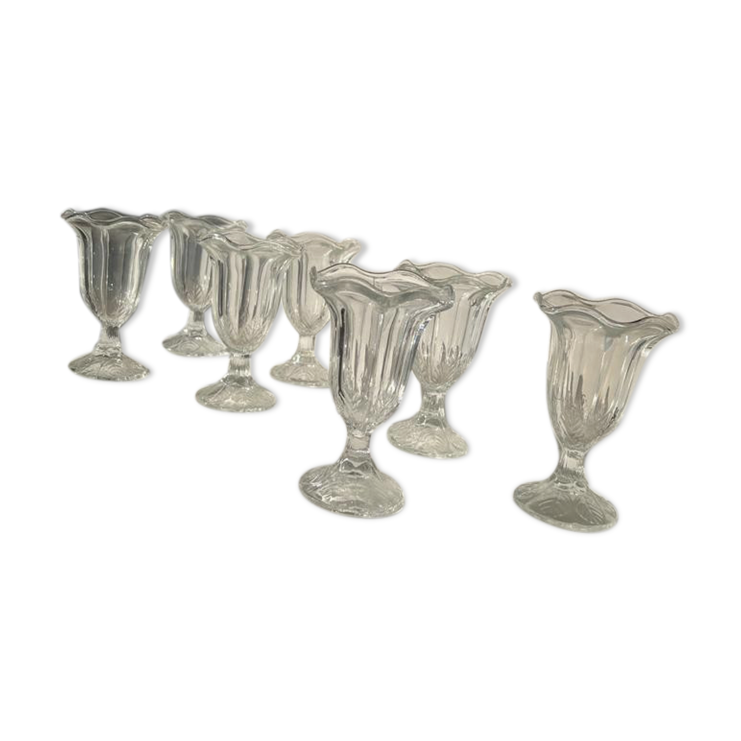 6 vintage ice cream cups with stylized foliage motifs