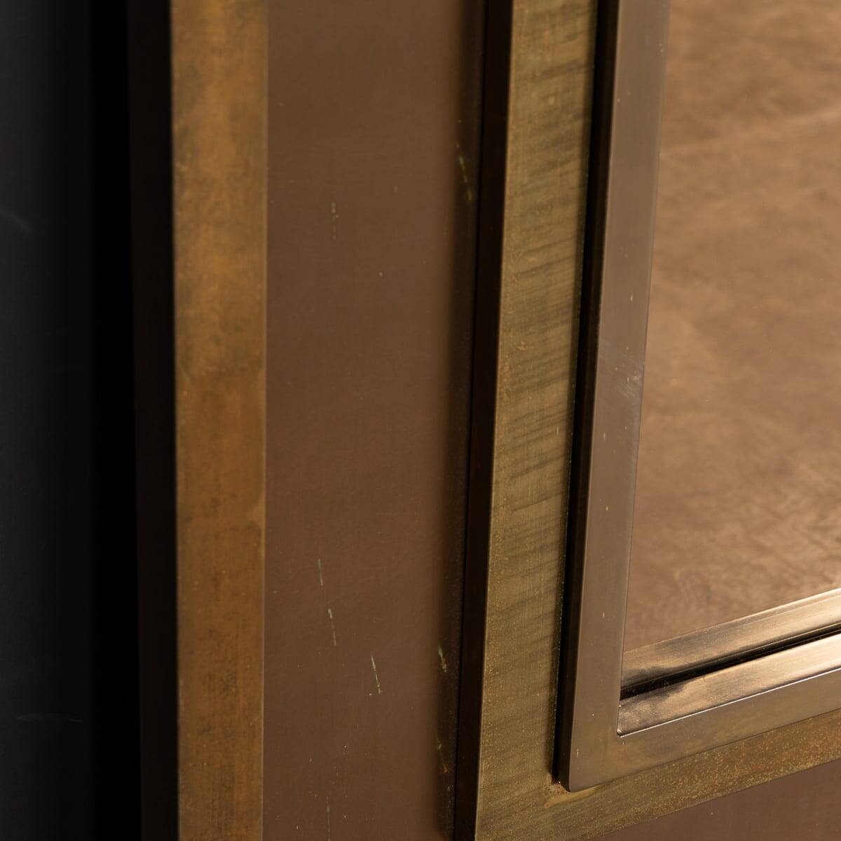 Miroir carré vintage en laiton et bronze du 20ème siècle par Belgo Chrom, Belgique