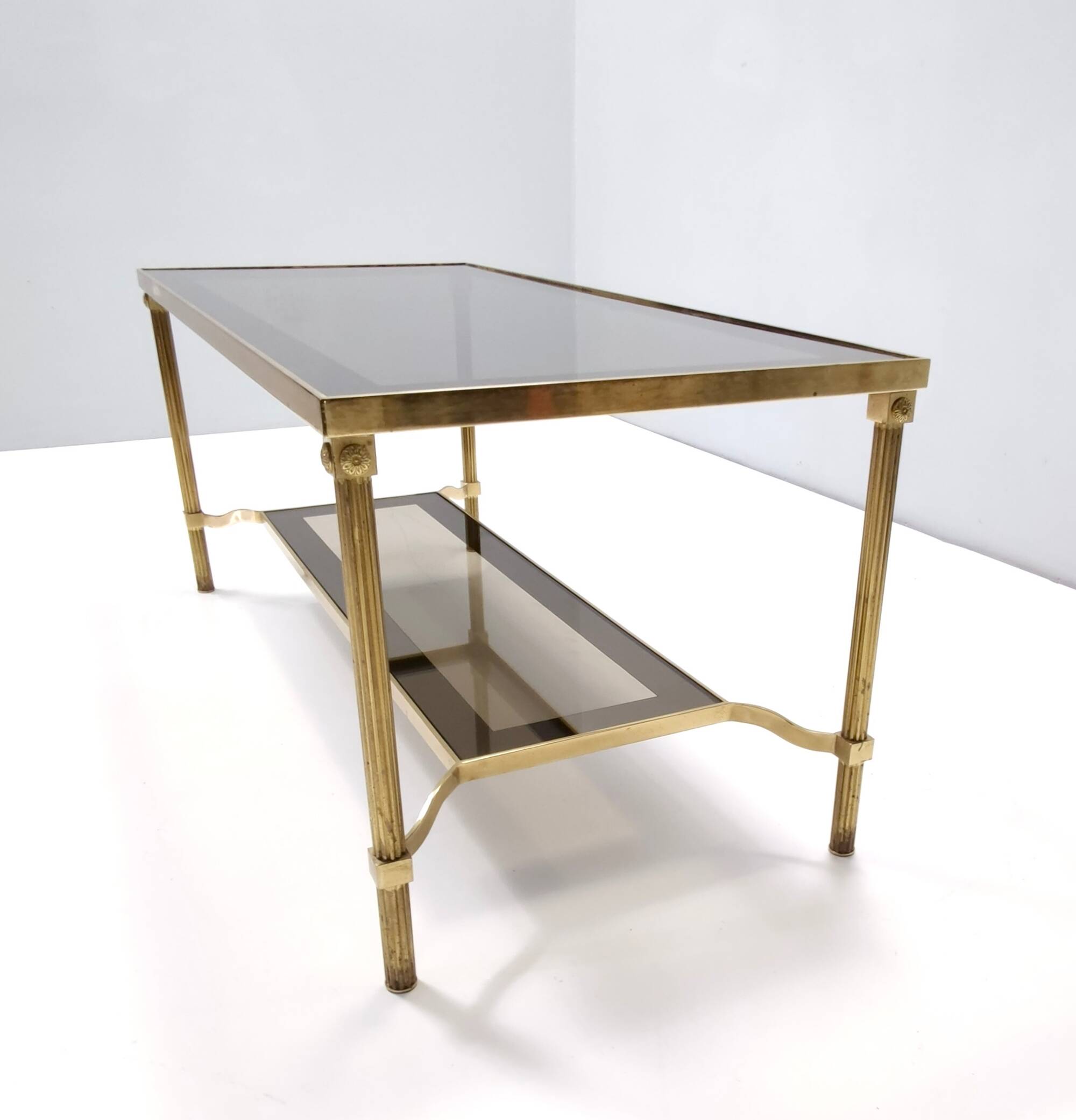 Rectangular Brass Coffee Table with Mirrored Glass Edges, Italy