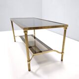 Rectangular Brass Coffee Table with Mirrored Glass Edges, Italy