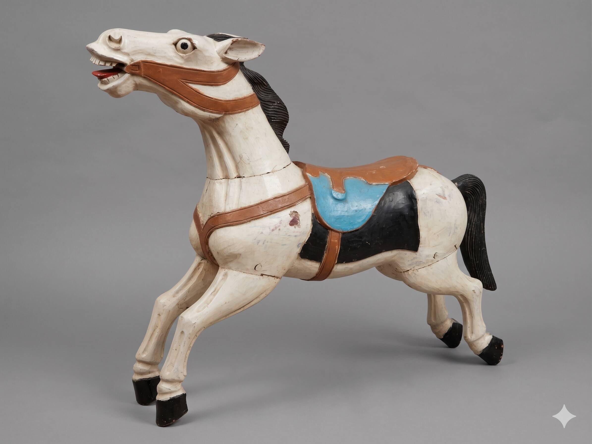 Pair of large hand-painted Indonesian horses with saddle