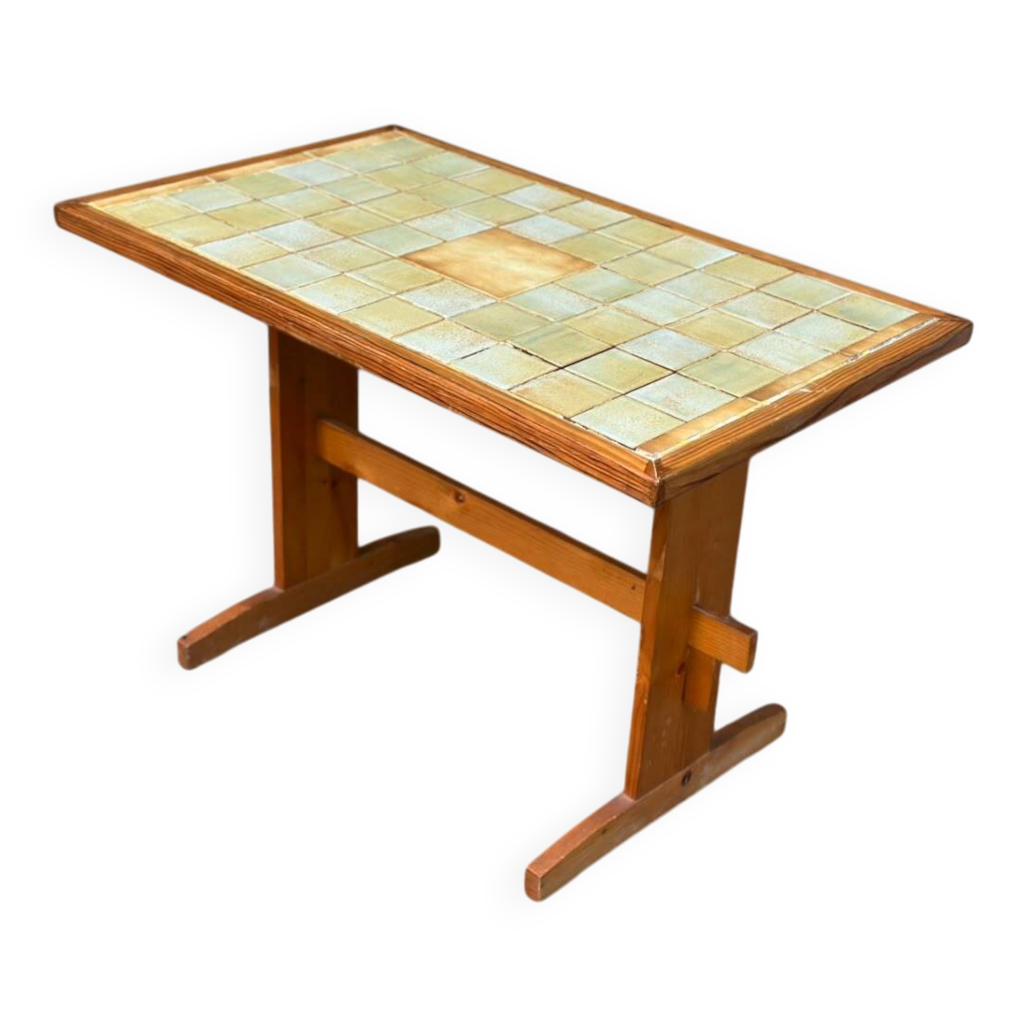 Brutalist kitchen/dining table in solid pine & ceramic (112x67 cm) 1