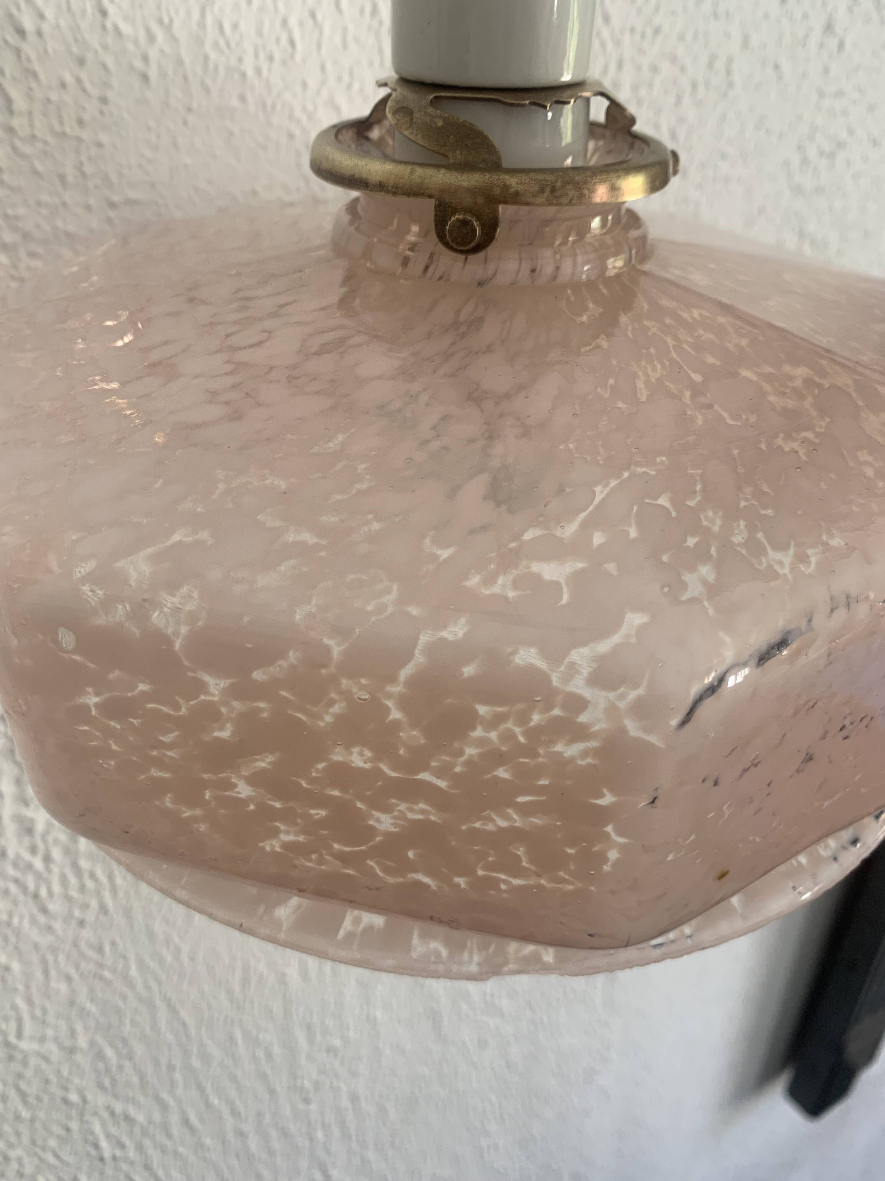 Vintage 1930s suspension pink clouded glass chandelier - 60 cm