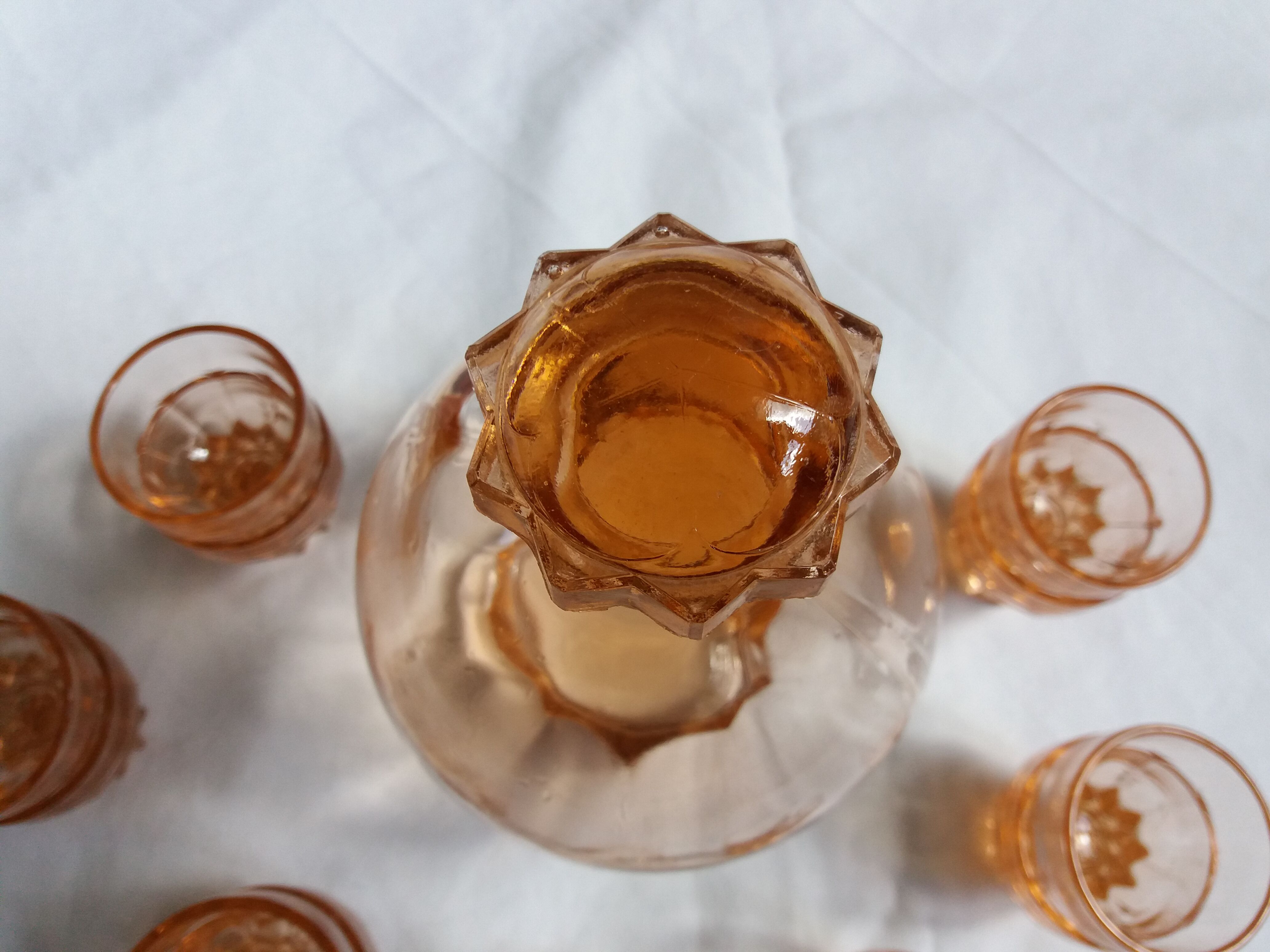 Rosaline carafe liqueur service and 12 glasses salmon pink