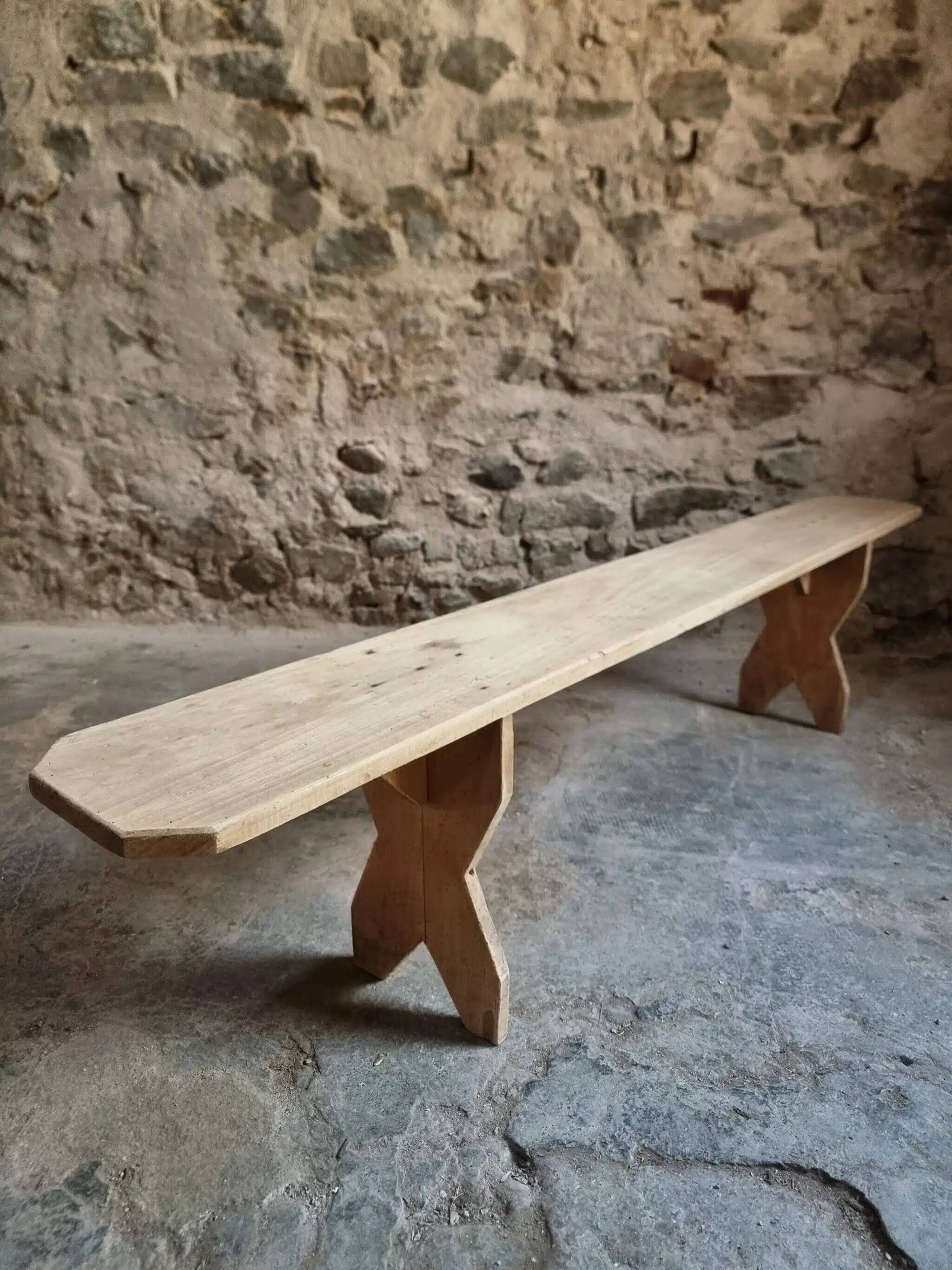 Set of 2 antique French poplar benches, consoles or shelves, circa 1900.