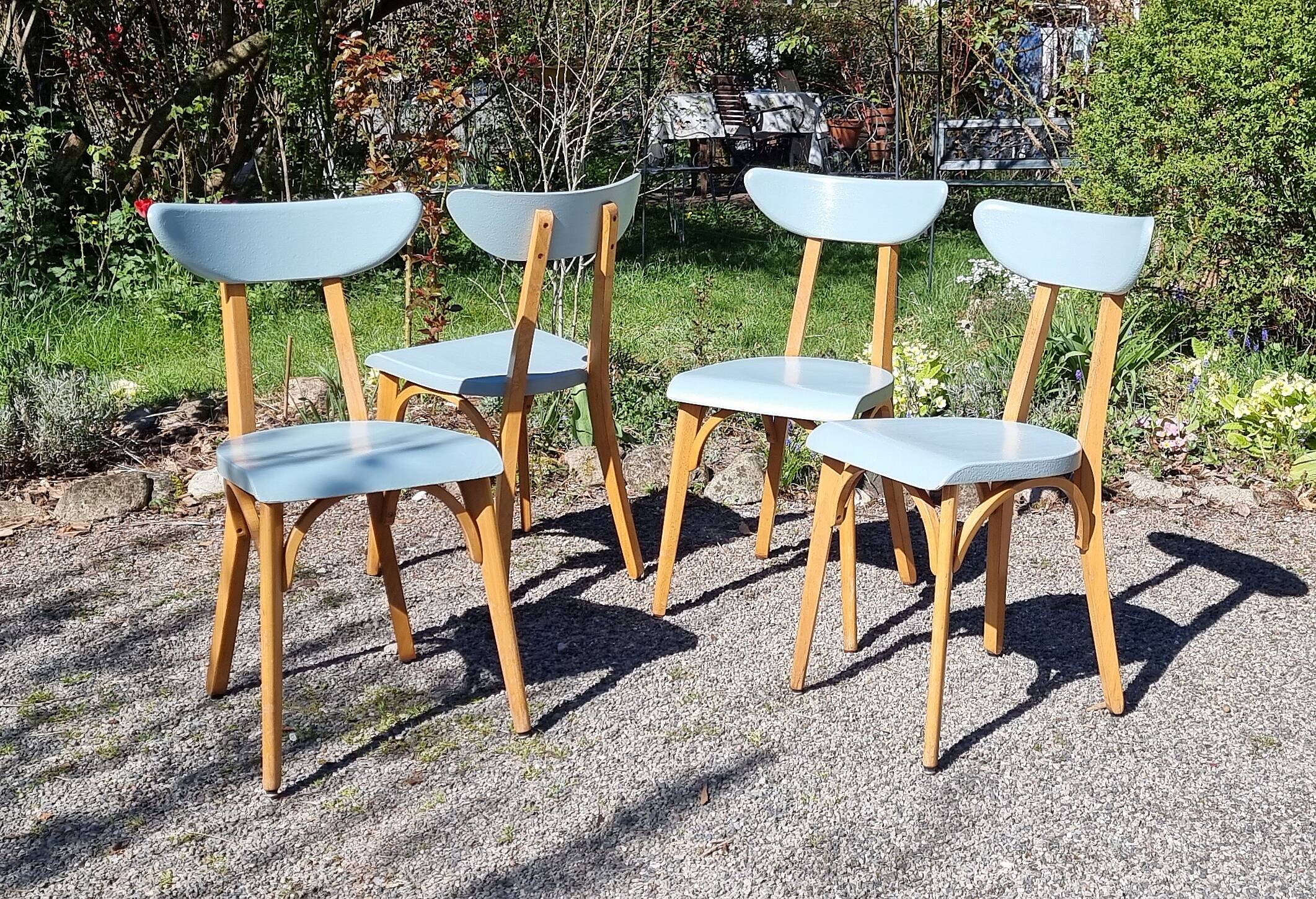 Set of 4 Luterma banana model bistro chairs from the 1960s.