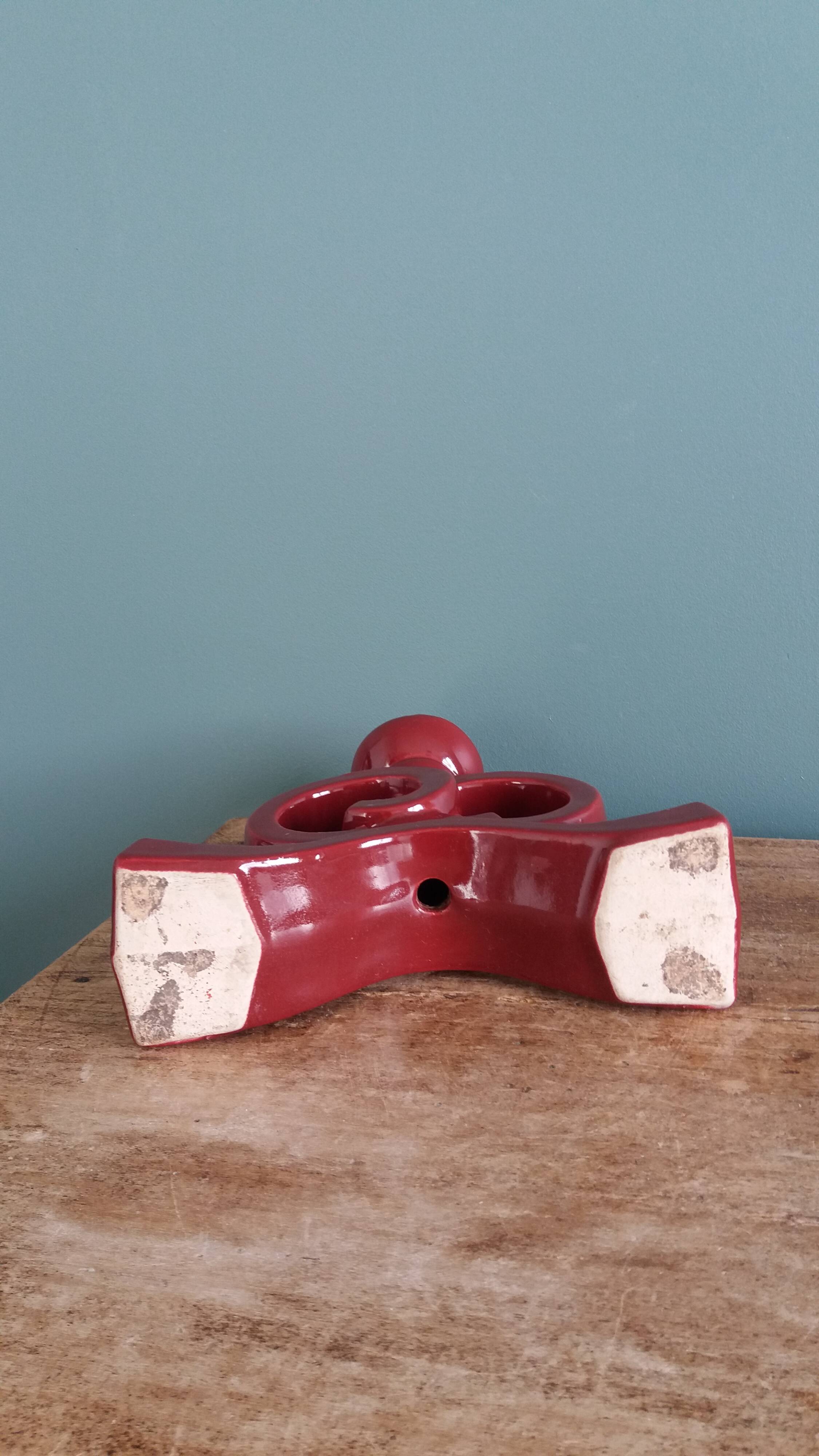 Art Deco ceramic candlestick, burgundy