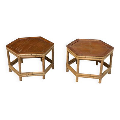 2 tables basses en bambou vintage