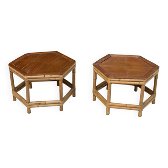 2 tables basses en bambou vintage
