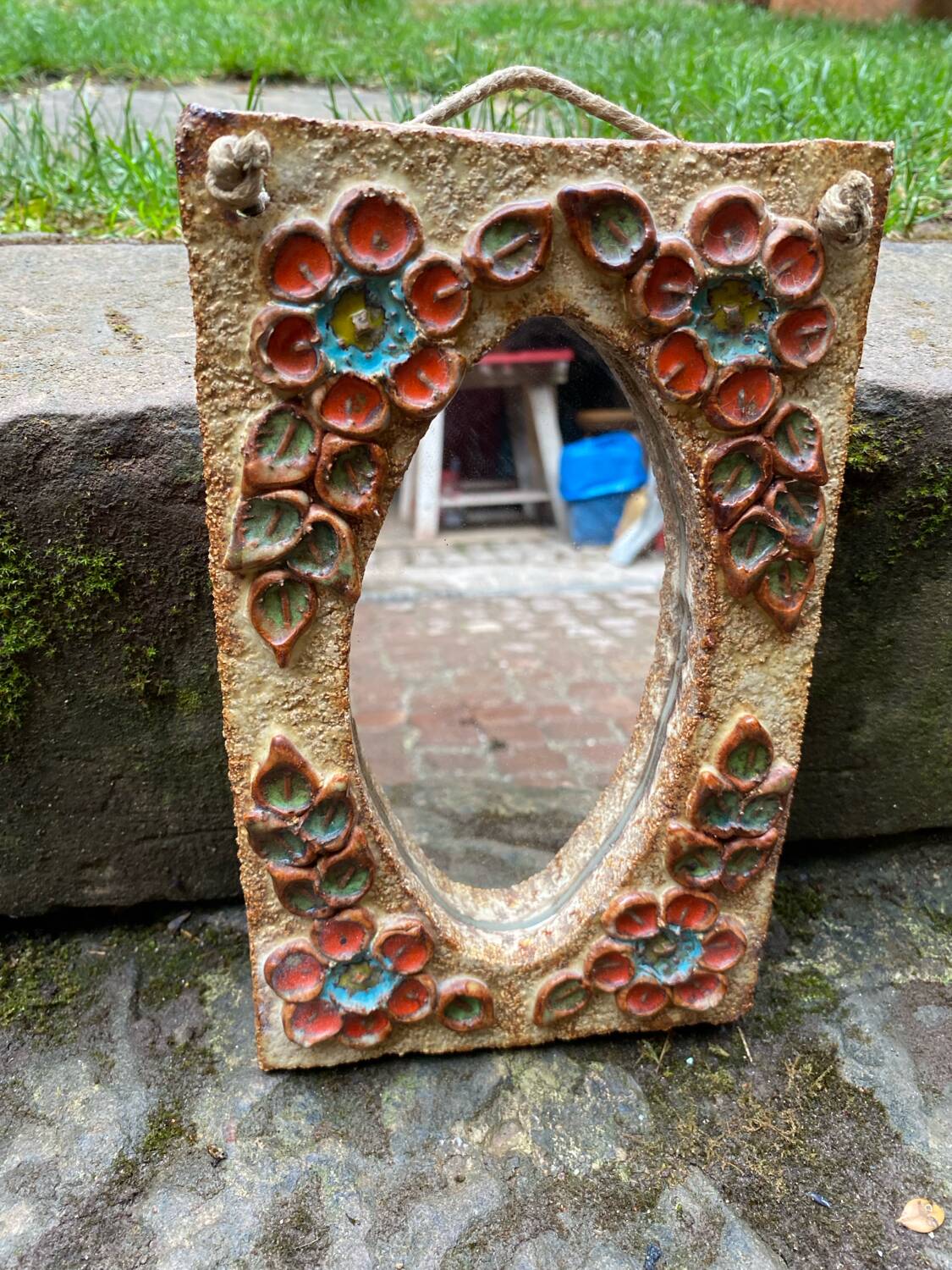 Ceramic mirror from the Roue Workshop in Vallauris, 1950
