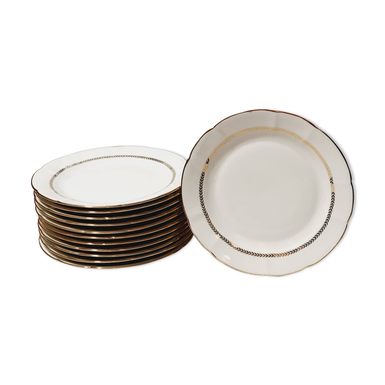 Set of 6 flat plates gilded in porcelain of Châtres sur Cher limoges