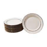 Set of 6 flat plates gilded in porcelain of Châtres sur Cher limoges
