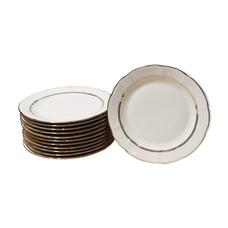Set of 6 flat plates gilded in porcelain of Châtres sur Cher limoges