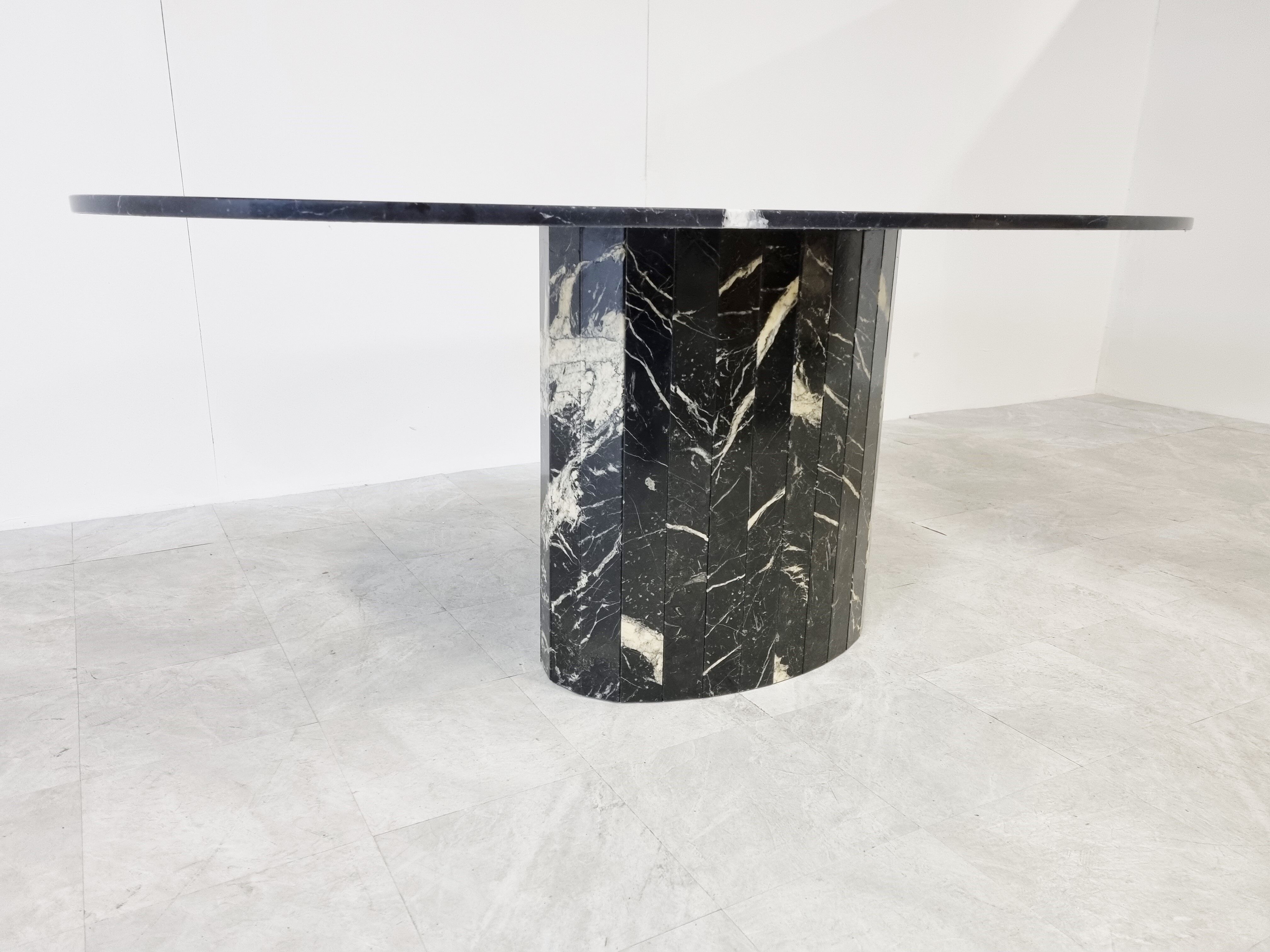 Vintage oval black marble dining table, 1970s