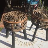 Two rattan stools 80s