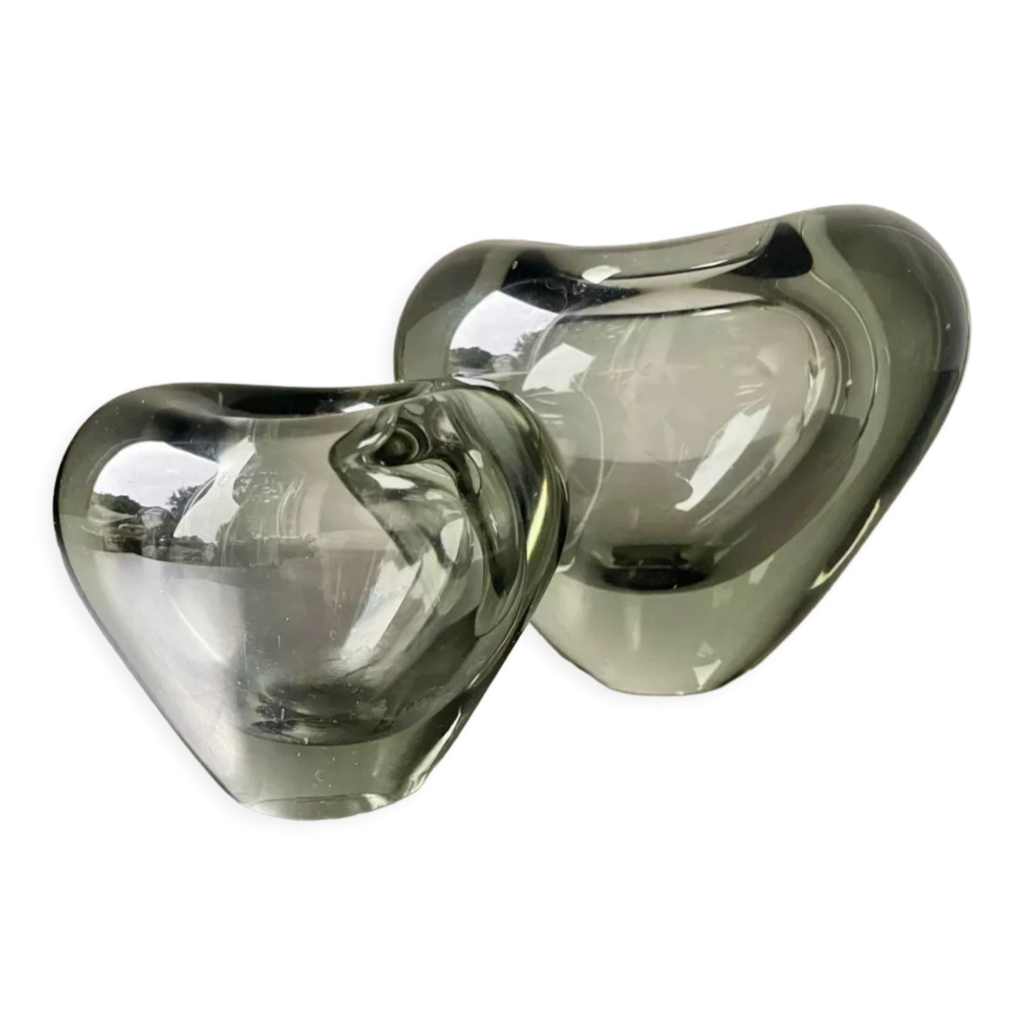 Set of 2 heart shaped Holmegaard crystal vases by Per Lutken