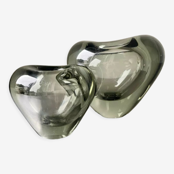 Set of 2 heart shaped Holmegaard crystal vases by Per Lutken