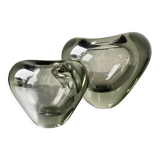 Set of 2 heart shaped Holmegaard crystal vases by Per Lutken