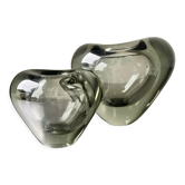 Set of 2 heart shaped Holmegaard crystal vases by Per Lutken