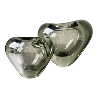 Set of 2 heart shaped Holmegaard crystal vases by Per Lutken