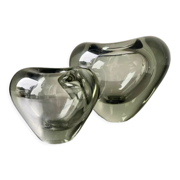 Ensemble de 2 vases en cristal en forme de cœur Holmegaard par Per Lutken
