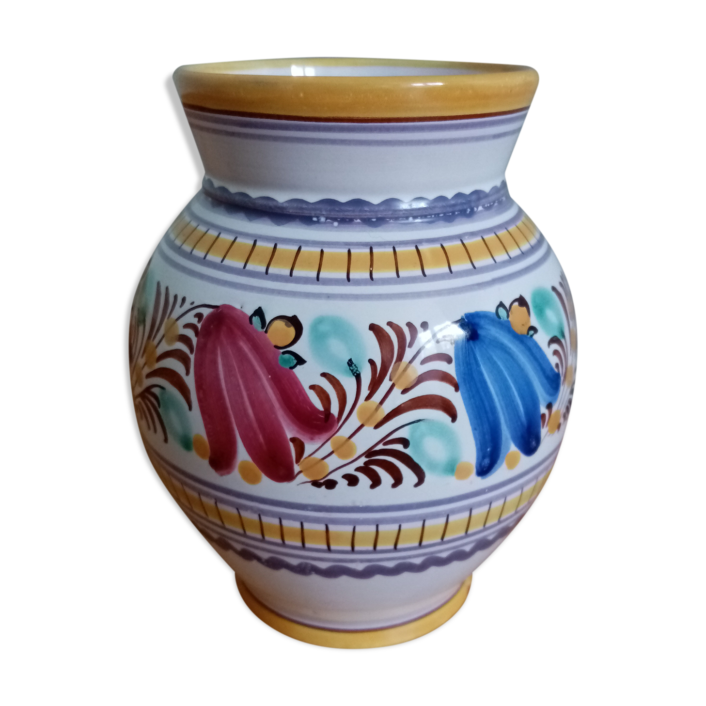 Enamelled ceramic vase with hand-painted décor