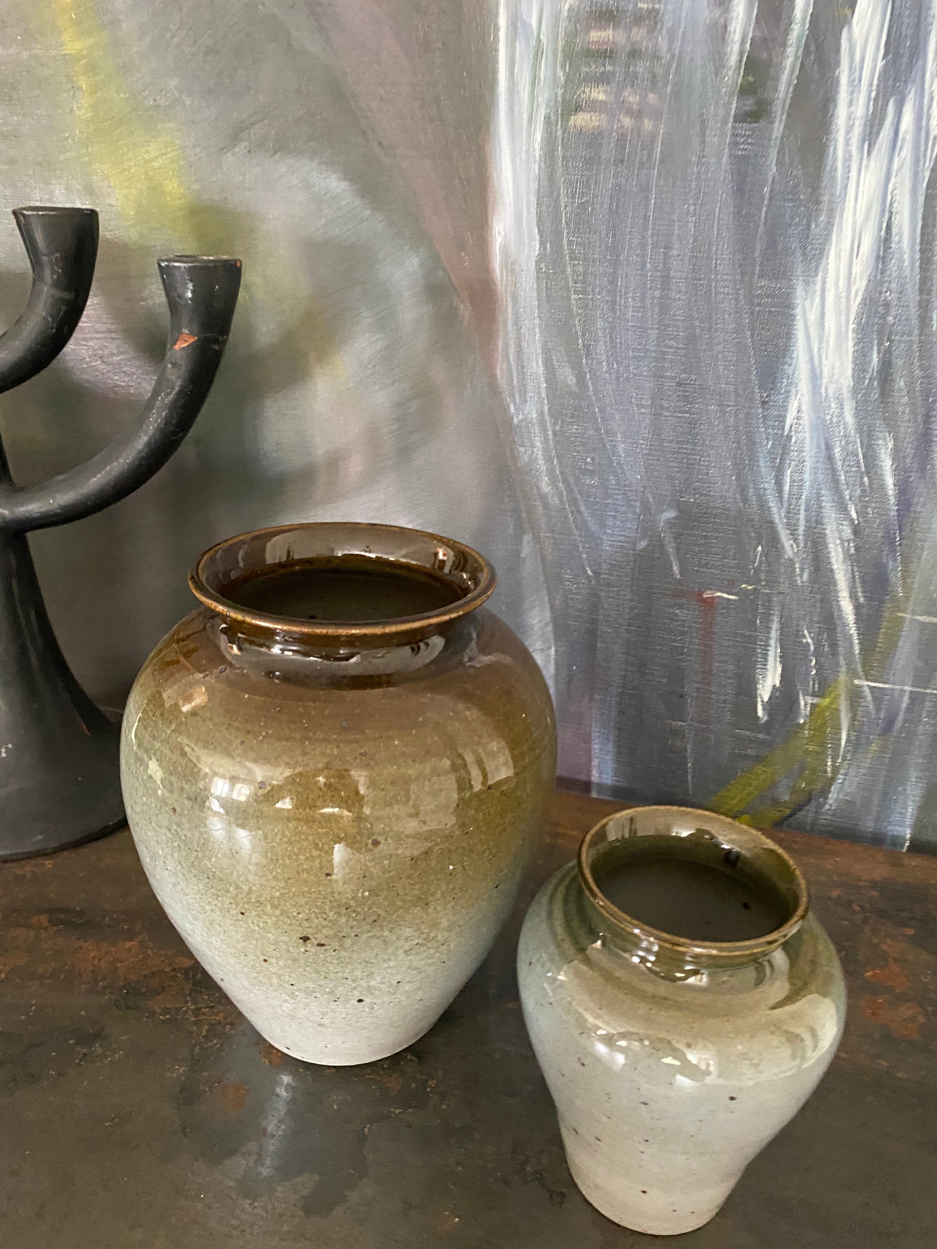 Set de 2 vases grès émaillé signé vintage