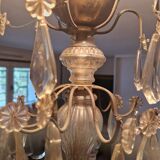 Brass chandelier with glass shaft, crystal tassel plates and daggers - 6 lights