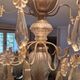 Brass chandelier with glass shaft, crystal tassel plates and daggers - 6 lights