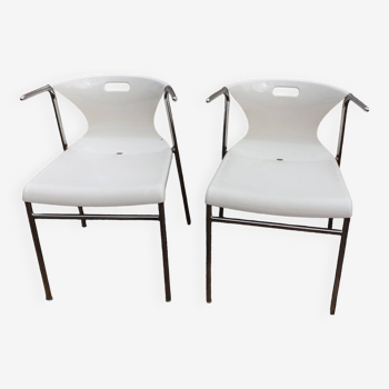 Pair of chrome and resin design armchairs