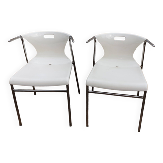 Pair of chrome and resin design armchairs