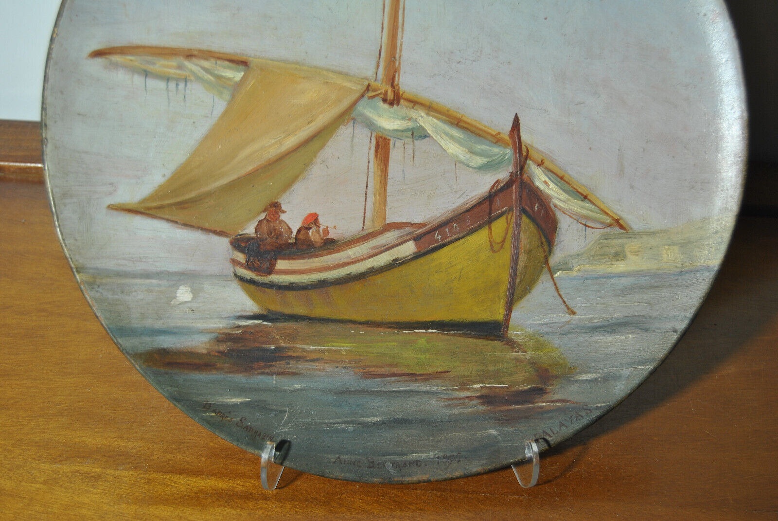 Set of 3 dishes 19th century terracotta painting 1895 boat lily lily swan