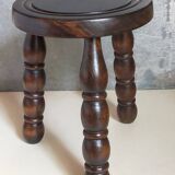 Vintage solid turned wood tripod stool