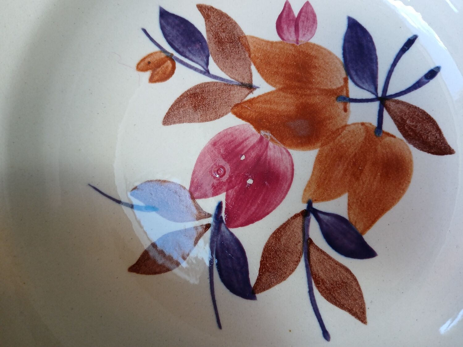 Lot de 12 assiettes creuses vintage motif bordeaux caramel