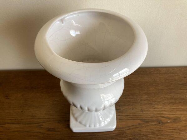 Cache pot médicis ancien XL néo classique en terre blanche 1950