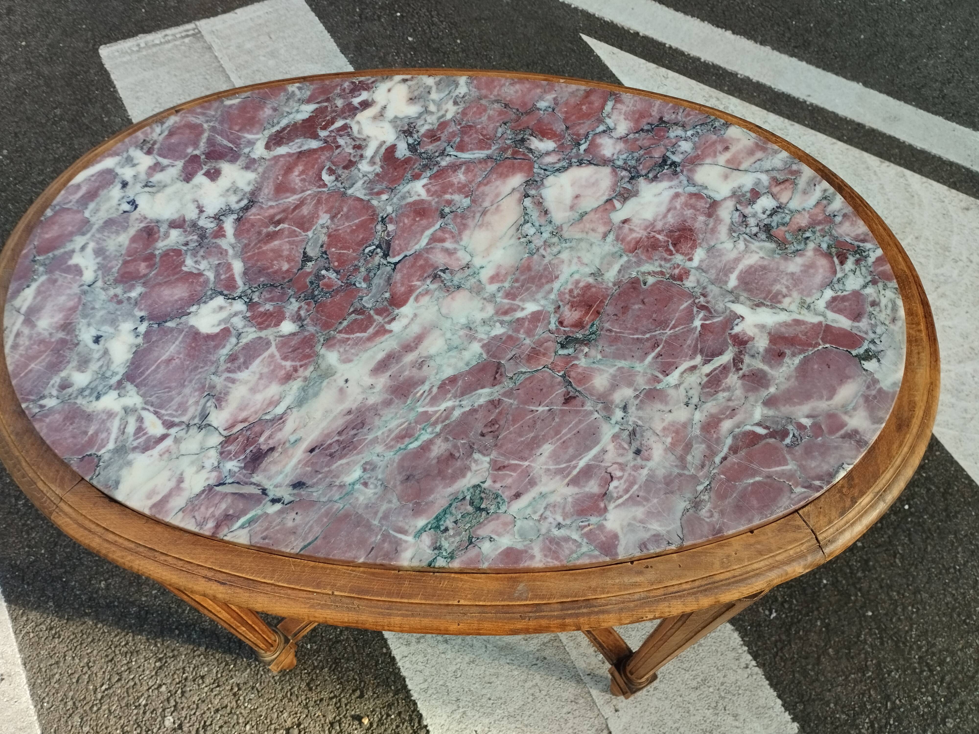 Old Louis XVI style pedestal table with marble top