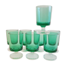 Lot of 8 small suede liqueur glasses Luminarc vintage walking glass green color