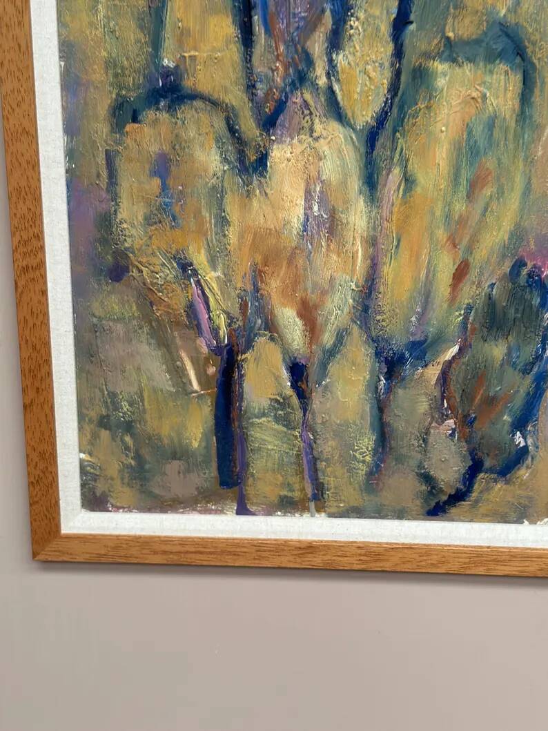Large Swedish Oil on Panel – "Green Composition" – Signed – Vintage and Recently Framed – 77 × 41 cm (30.3 in × 16.1 in)