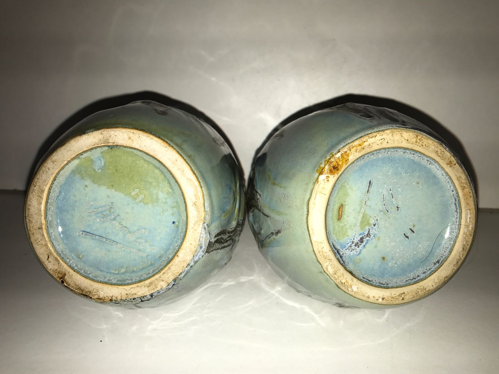 Pair of vases in stoneware flame years signed 30 Denbac