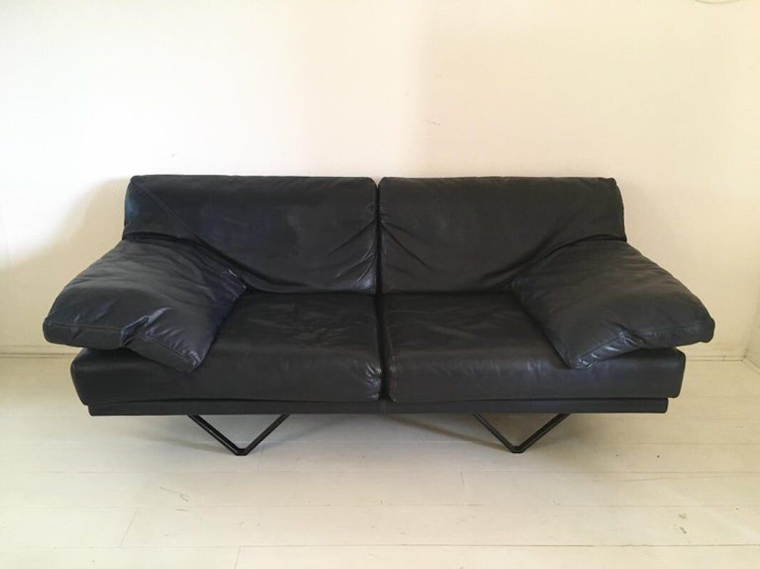 Durlet, Blue Leather Sofa, Model Cornelius, 1980s