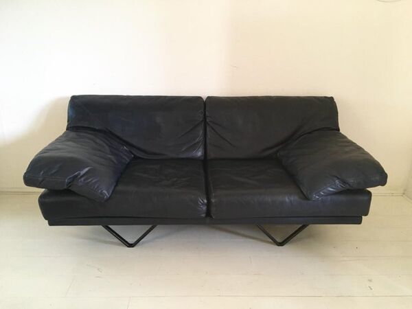 Canapé en cuir bleu Durlet modèle Cornelius années 1980