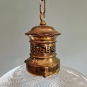 Art Deco glass pendant light with ribbed transparent design, 1920-30.