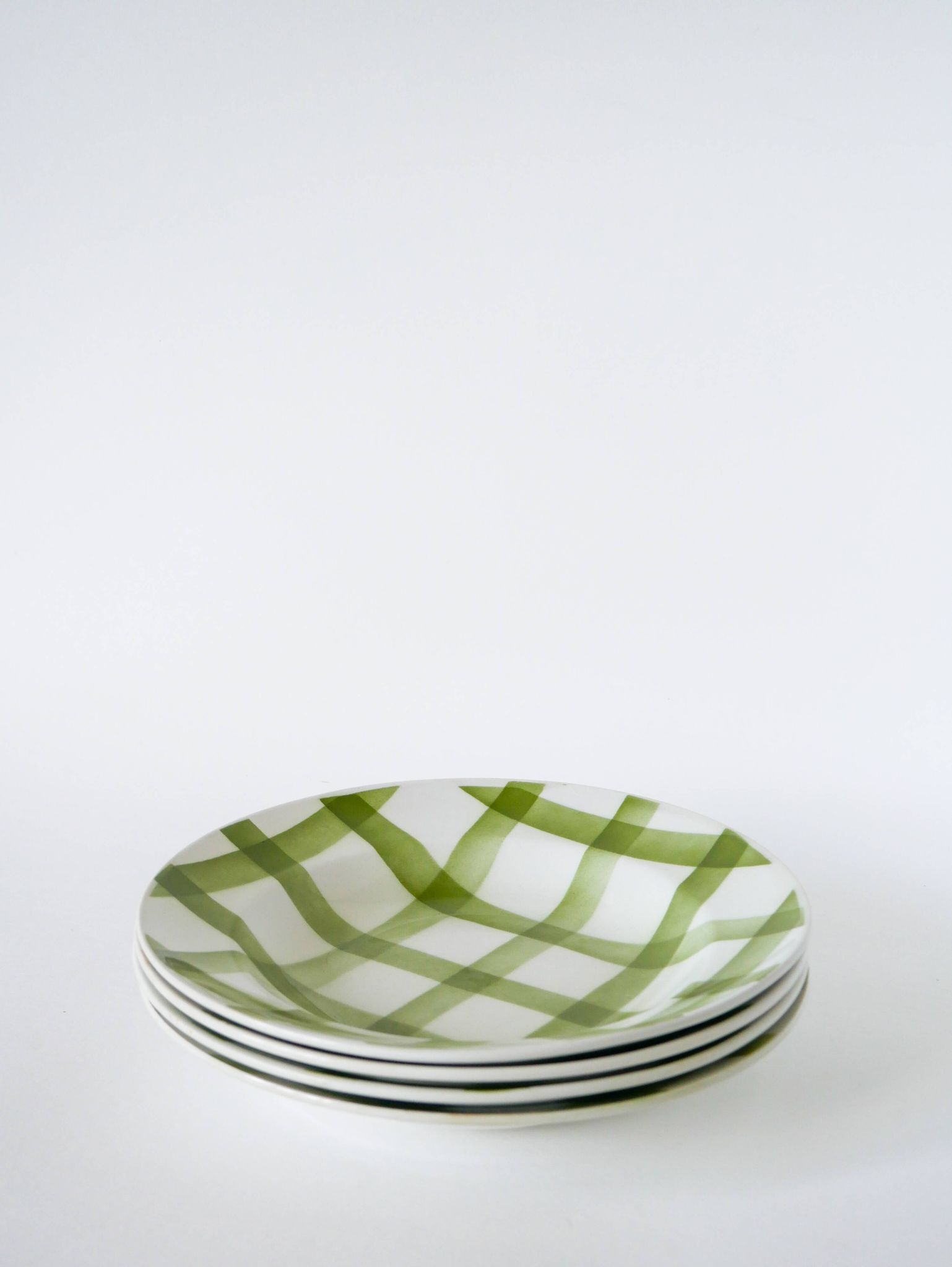 Set of 4 Moulin des Loups soup plates, Scottish model, green tiles, 1950