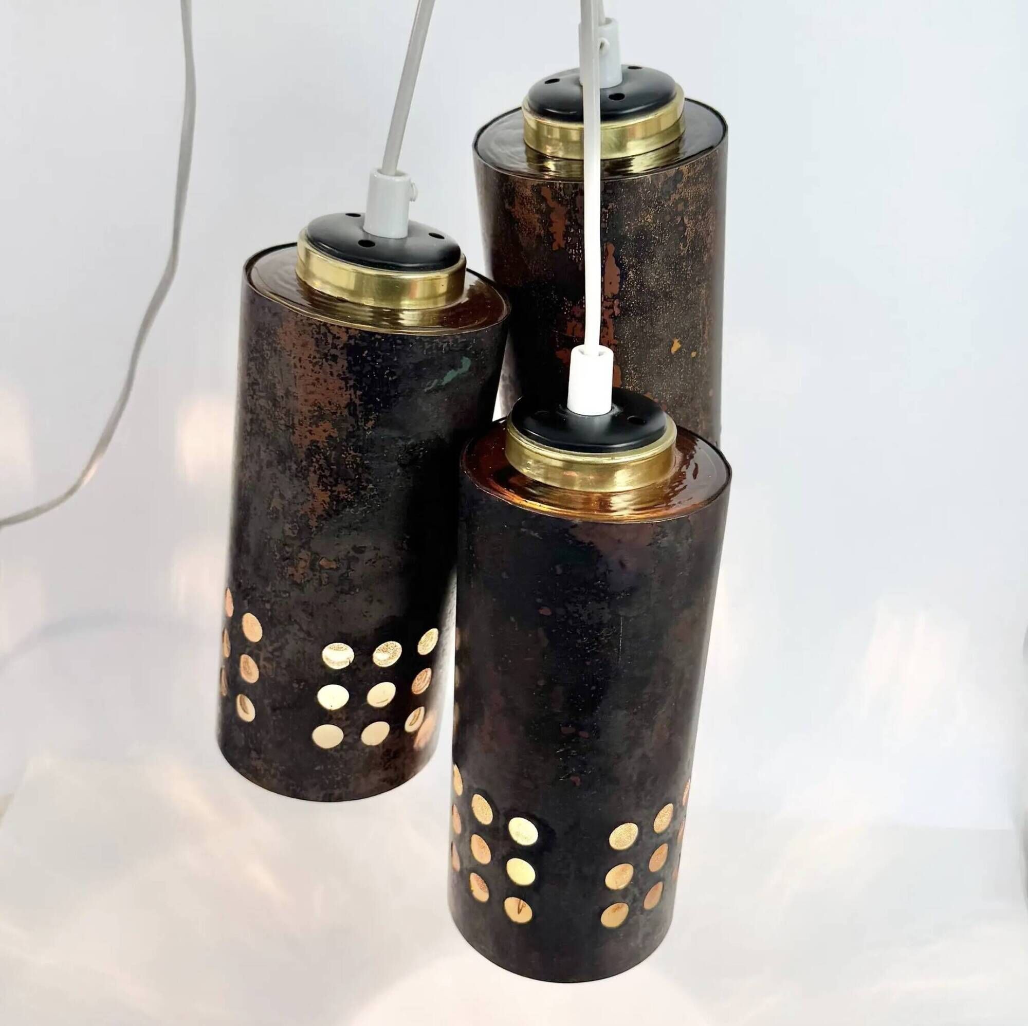 Copper / glas pendants, Nanny Stiil , danmark Set of three , 70s image