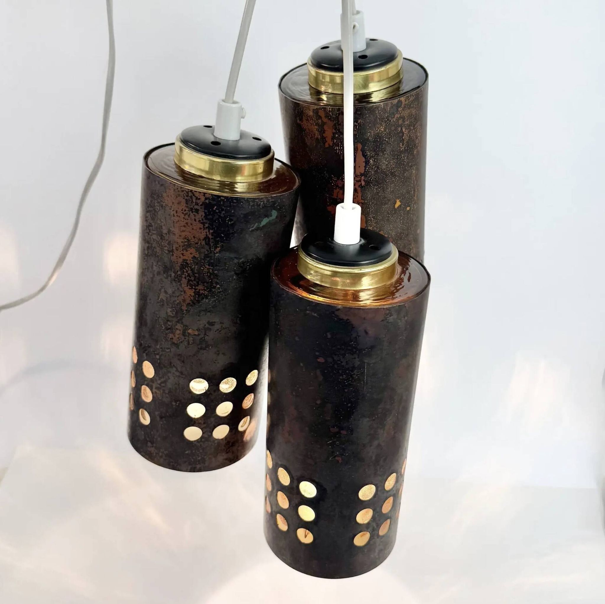 Pendants en cuivre / verre, Nanny Still, Danemark Ensemble de trois, années 70 image